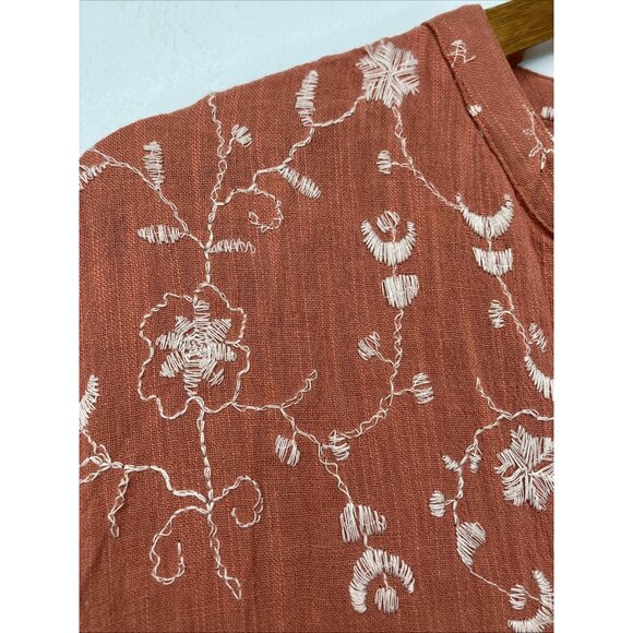 Anko Dress Coral Floral Embroidered Women's Size 16 Button Front Tie - Picture 5 of 10